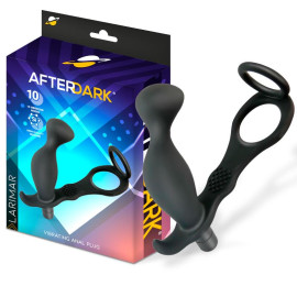 Afterdark Larimar Vibrating Anal Plug with Penis & Testicles Ring Black