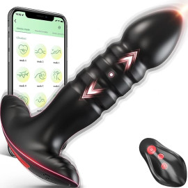 Paloqueth Anal Plug & Prostate Massager Thrusting & Vibrating with Remote Control Black