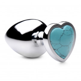 Booty Sparks Gemstones Turquoise Heart Anal Plug Large