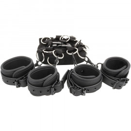 Fetish Submissive Luxury Multi-Function Bed Binding Set with Adjustable Rings Vegan Leather