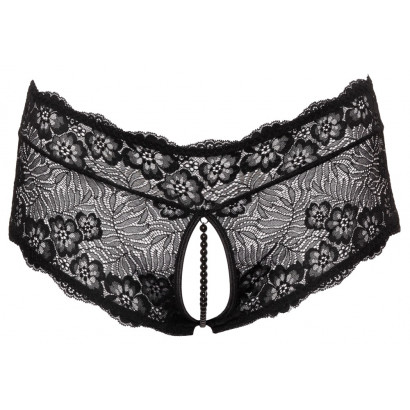 Cottelli Curves Crotchless Floral Lace Panties with Stimulating Pearls 2311020 Black